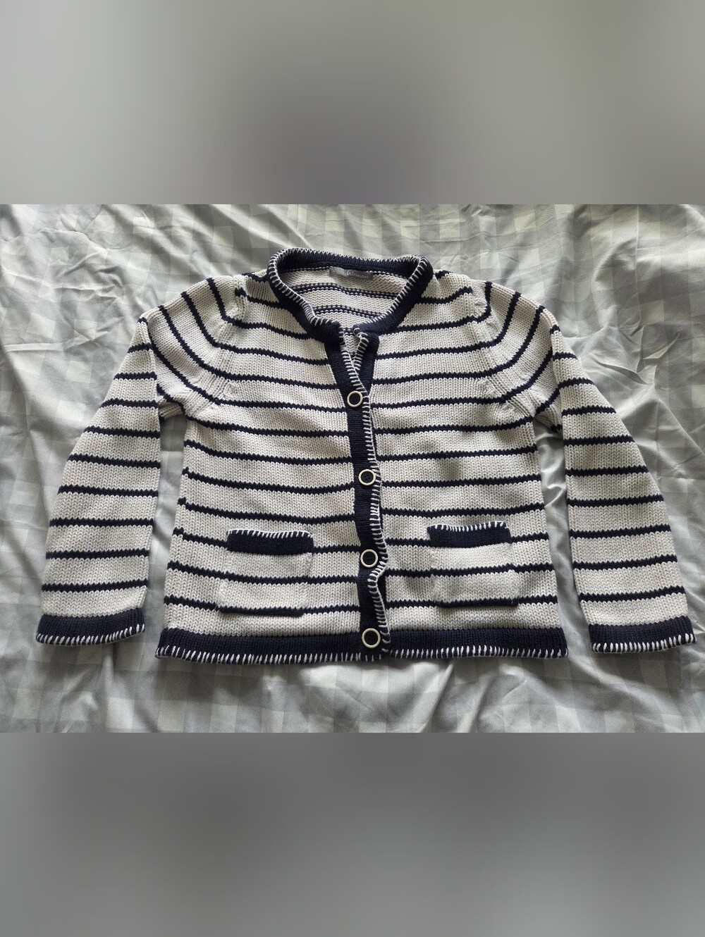 M&S Striped Knit Button Cardigan in Navy and Cream